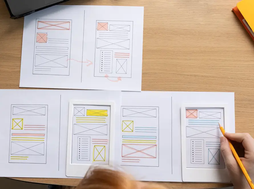 Diseñadora web haciendo prototipos